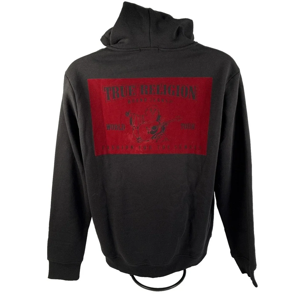 New Mens True Religion Solid World Tour Logo Zip Hoodie Size Large NWT Black